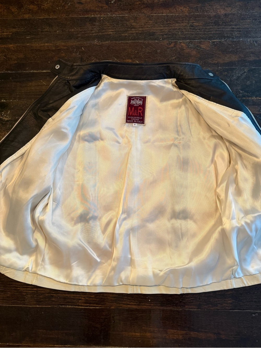 Beige Leather Zip-Front Jacket - Picture 6 of 7